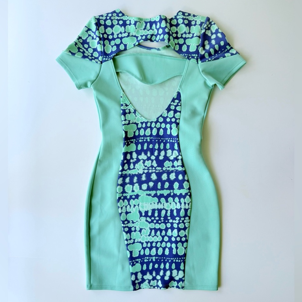 Nasty Gal Wave Crush Open Back Mini Dress Aqua / Turquoise Blue Tie Dye Scuba S - Picture 3 of 16